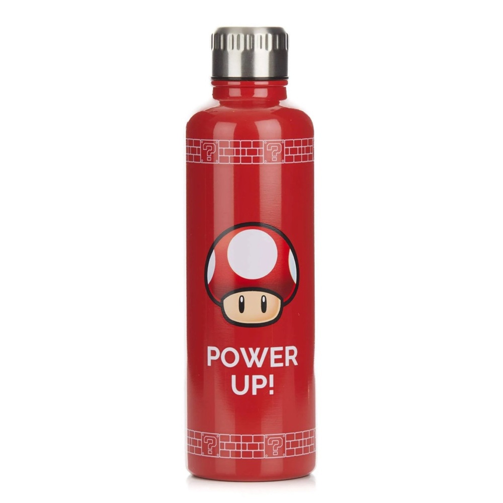 Super Mario Power Up Metal Water Bottle Nintendo Collectible NWT